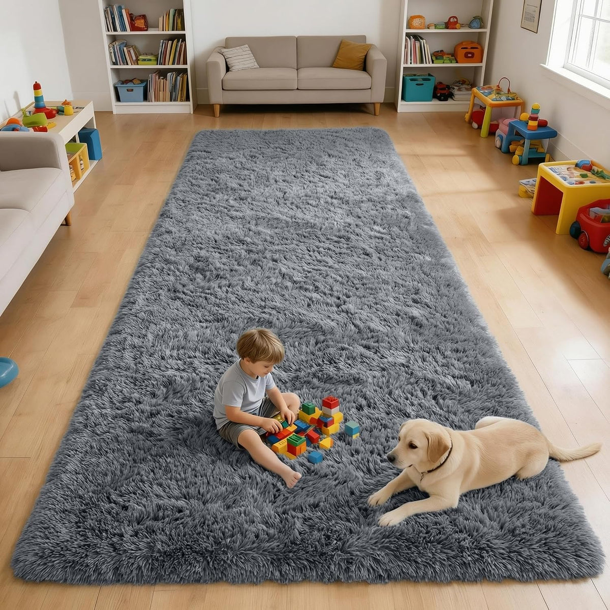 OLANLY Beige Round Rugs for Bedroom - Machine Washable, 4 ft Circle Area Rugs for Living Room, Soft and Fluffy Shaggy Carpet for Teen Girls and Boys, Nursery Rooms, Dorms, Home Decor Aesthetic