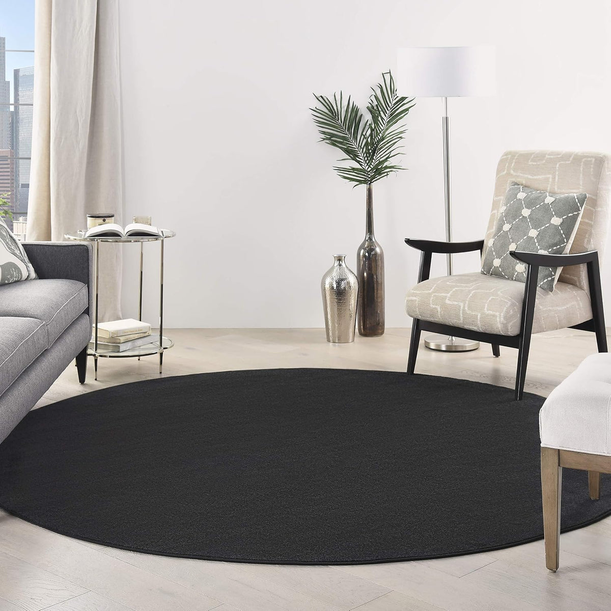 Nourison Home Nourison Essentials Black 8' x Round Area Rug - Easy Clean, Non Shedding, Bed Room, Living Room, Dining Room, Kitchen (8' x Round)