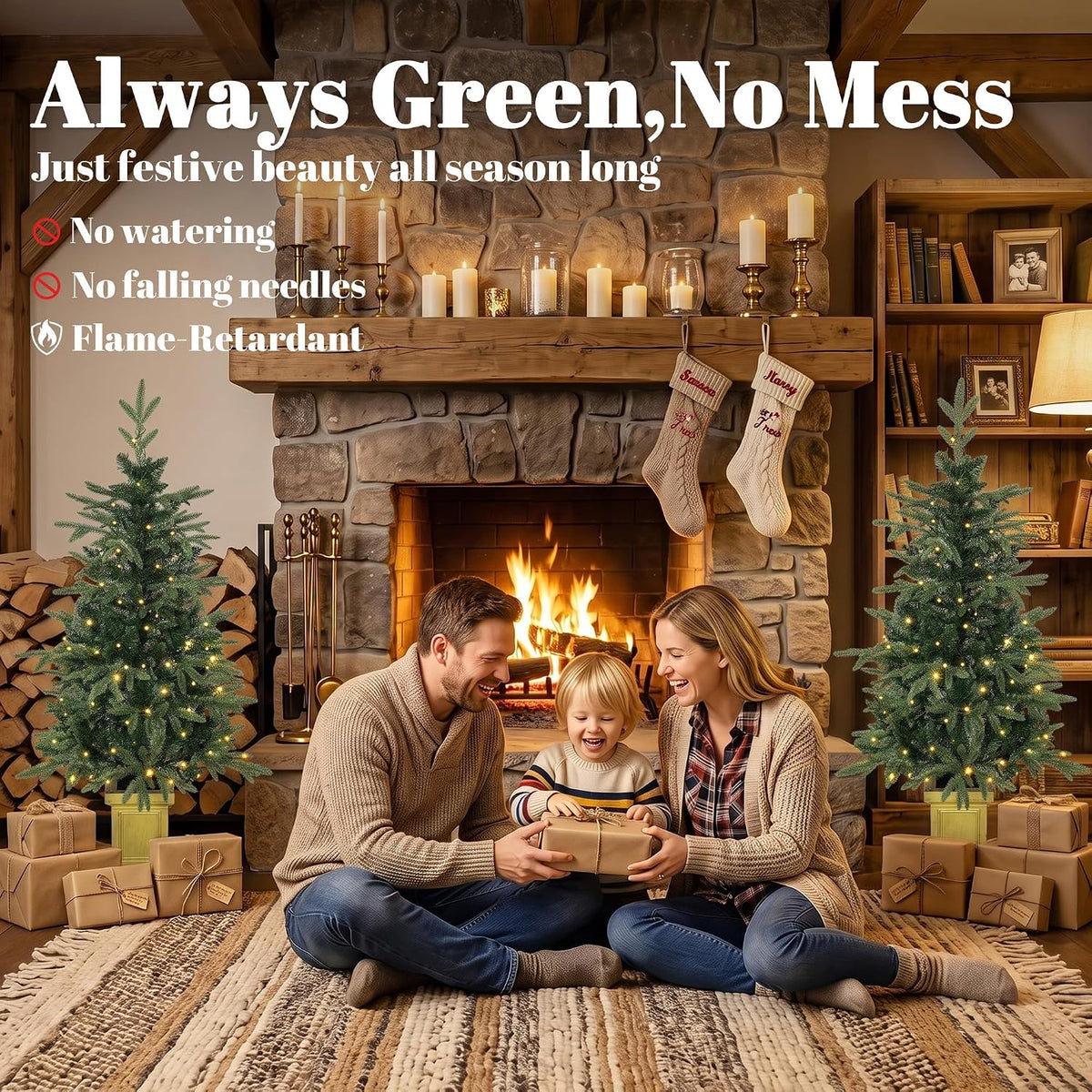 HOMCOM Set of 2 Prelit Christmas Trees with Dual-Colour Lights, Remote, 4ft