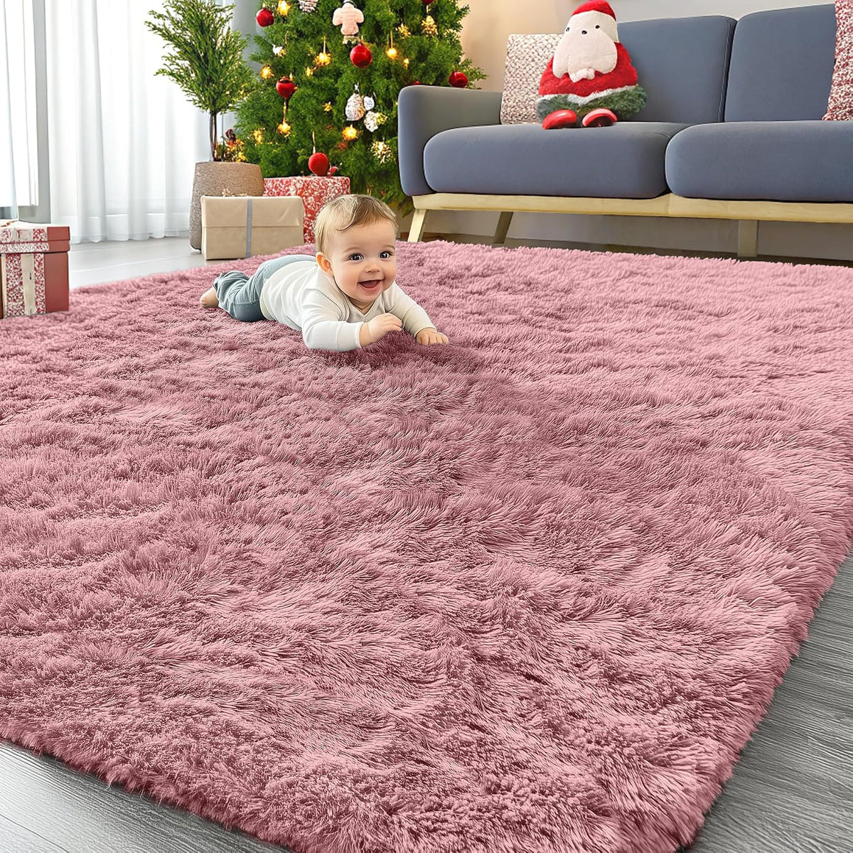 OLANLY Beige Round Rugs for Bedroom - Machine Washable, 4 ft Circle Area Rugs for Living Room, Soft and Fluffy Shaggy Carpet for Teen Girls and Boys, Nursery Rooms, Dorms, Home Decor Aesthetic