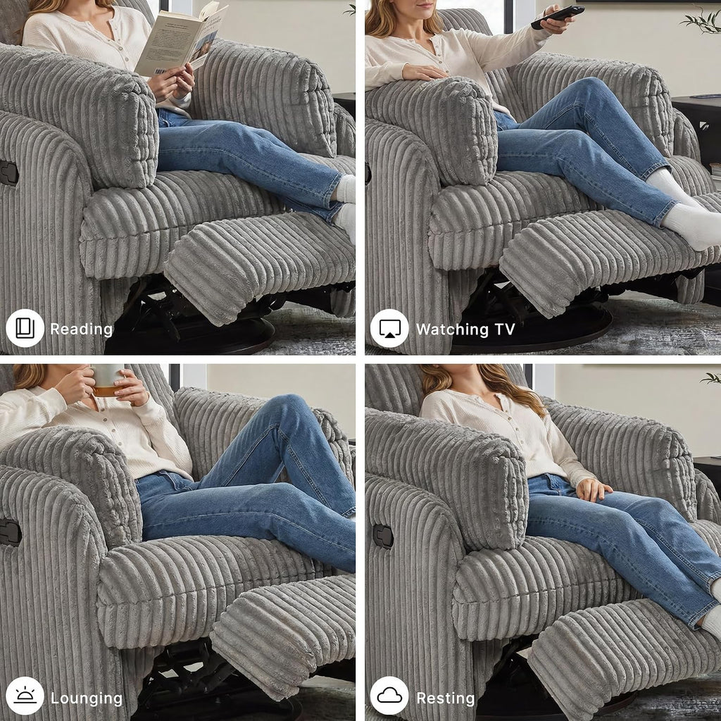 Signature Design by Ashley Tie-Breaker Swivel Glider Recliner, 2 Bolster Pillows, Hidden Storage, Fabric Upholstery, 41.38" W x 40.25" D x 39.75" H, Light Gray