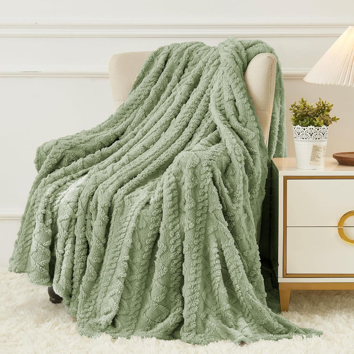 Aganear Fleece Throw Blanket for Couch, Fall Boho Blankets,50"x60" Khaki