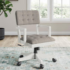 Signature Design by Ashley Robbinsdale Home Office Desk Chair, Farmhouse | Solid wood frame, 360-degree swivel, Tufted light gray fabric, Smooth casters, Adjustable height