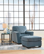 Signature Design by Ashley Cashton Oversized Accent Chair, Blue Arm Chair | Soft 100% polyester chenille, Durable wood and engineered wood frame, Spacious design for ultimate living room comfort