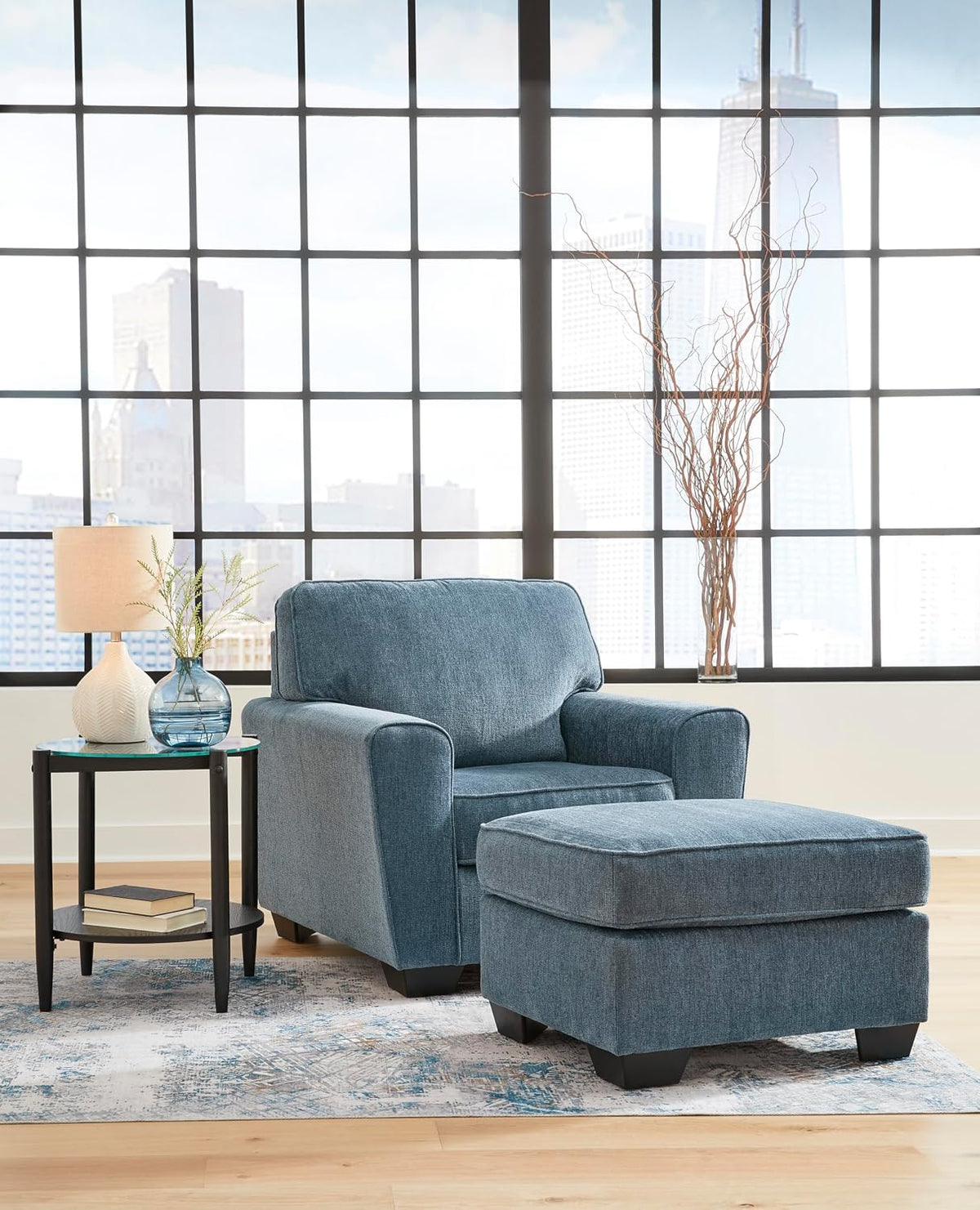 Signature Design by Ashley Cashton Oversized Accent Chair, Blue Arm Chair | Soft 100% polyester chenille, Durable wood and engineered wood frame, Spacious design for ultimate living room comfort