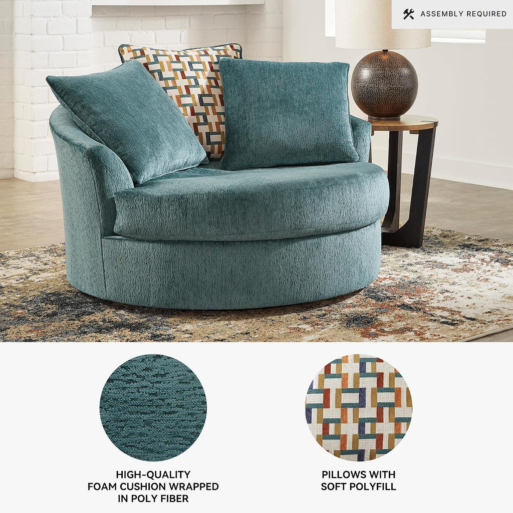 Signature Design by Ashley Laylabrook Scandinavian Upholstered Oversized Swivel Accent Chair with 3 Back Pillows, Green