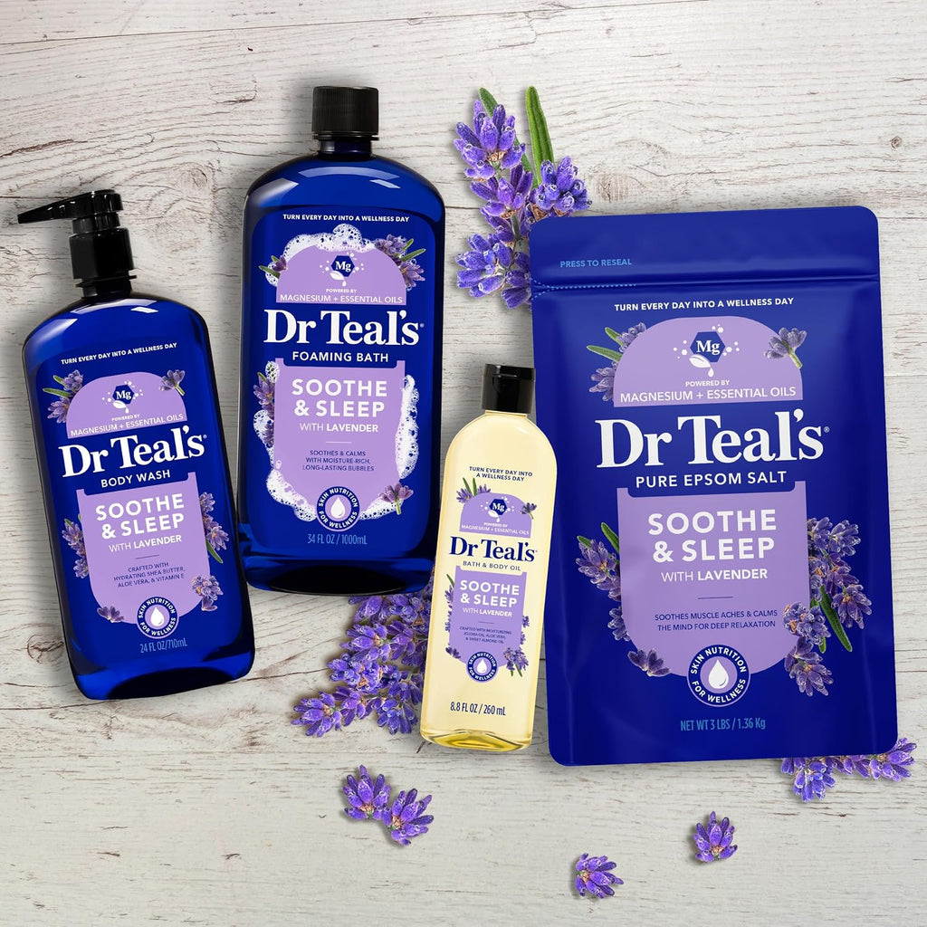 Dr Teal's Foaming Bath with Pure Epsom Salt, Soothe & Sleep with Lavender, 34 fl oz (Pack of 2)