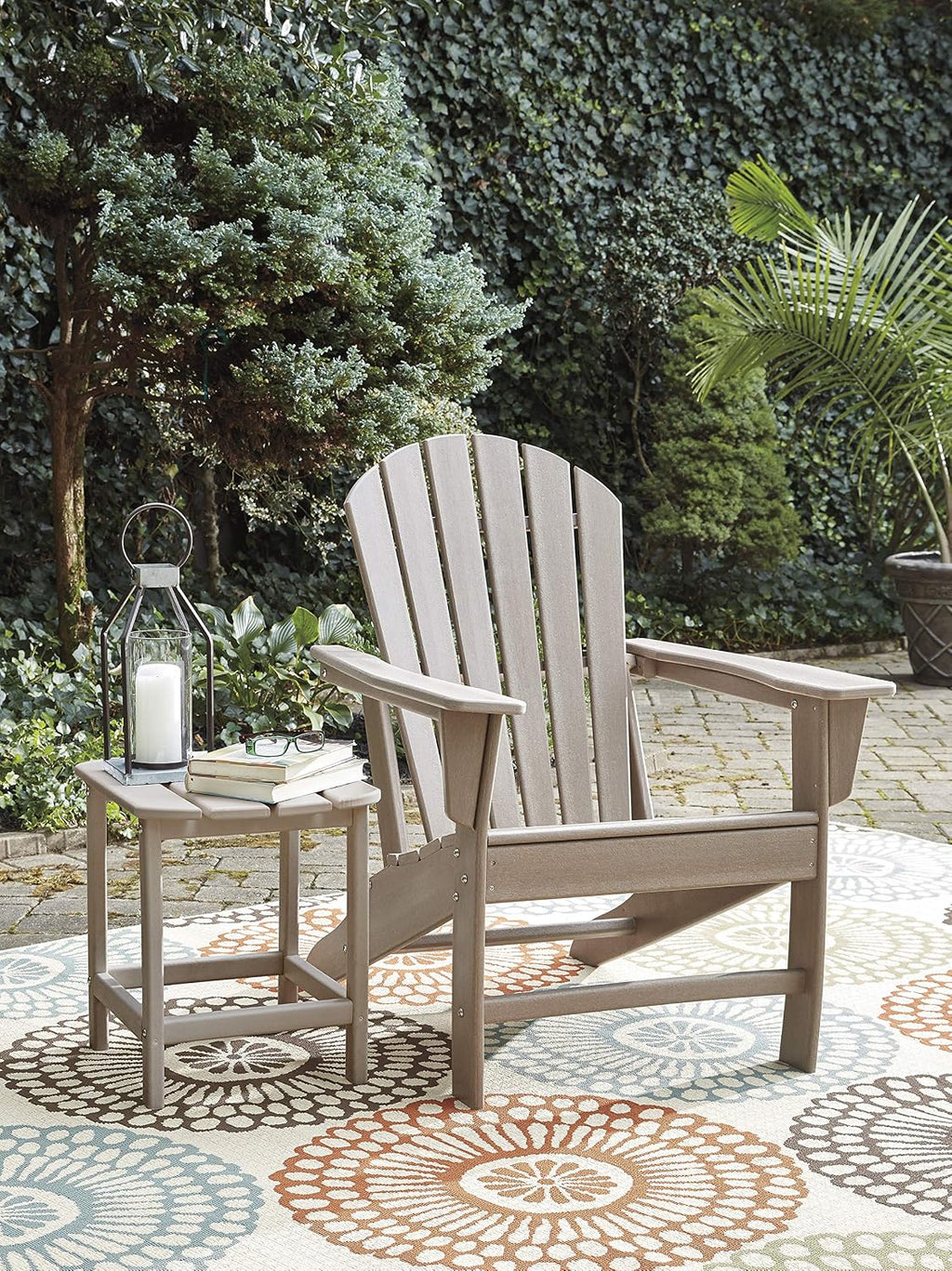 Signature Design by Ashley 1-Piece Outdoor Side Table, Driftwood | Durable weather resistant HDPE, Self-draining slatted top, Compact 15x19-inch footprint, Sundown Treasure Series