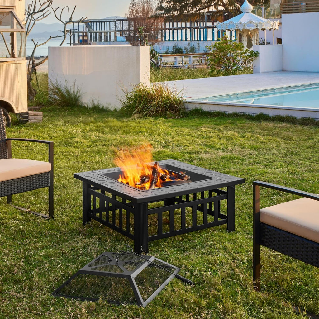 Yaheetech Multifunctional Fire Pit Table 32in Square Metal Firepit Stove
