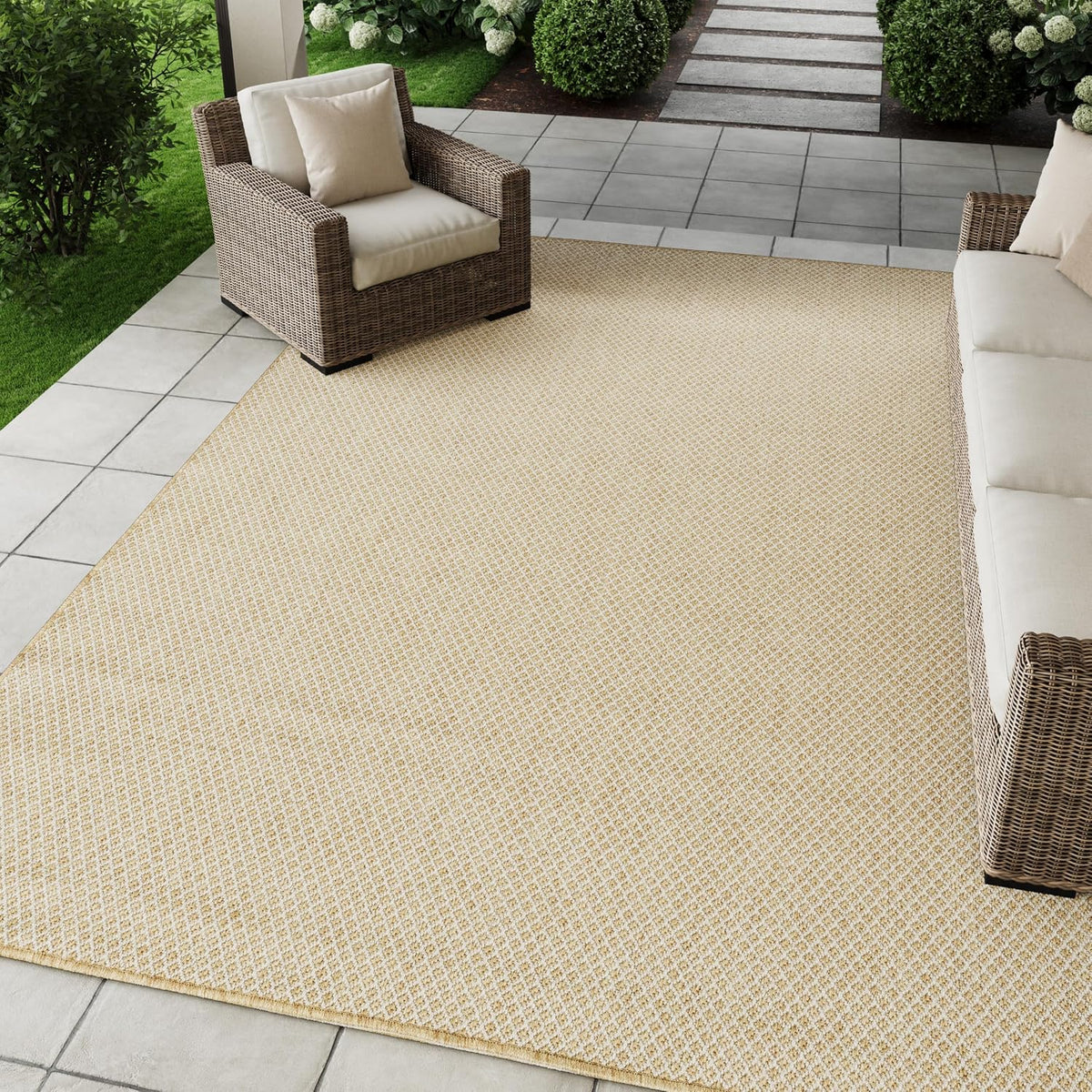 Nourison Home Courtyard Natural 9' x 12' Area Rug - Easy Clean, Non Shedding, Bed Room, Living Room, Dining Room, Kitchen (9' x 12')