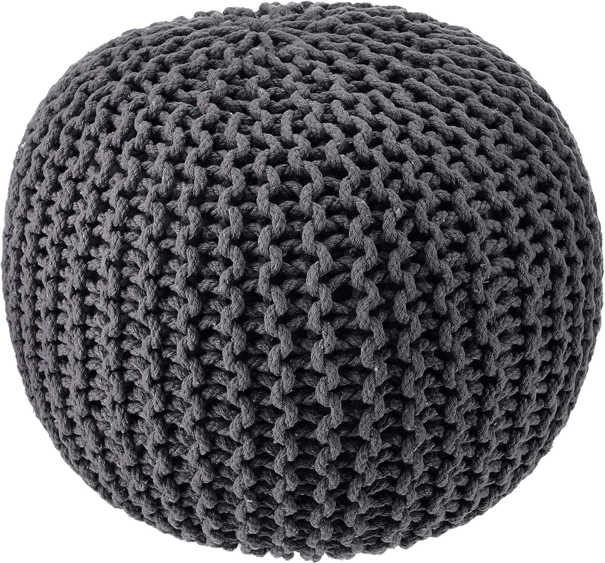 · REDEARTH · Round Pouf Ottoman - Hand Knitted Boho Poof Footrest - Ivory