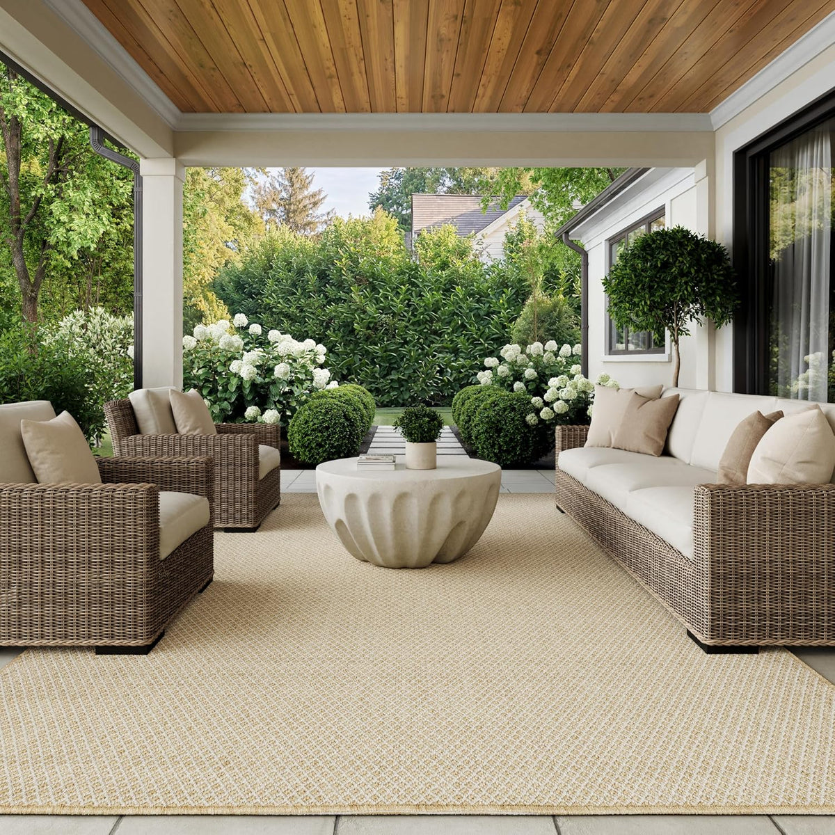 Nourison Home Courtyard Natural 9' x 12' Area Rug - Easy Clean, Non Shedding, Bed Room, Living Room, Dining Room, Kitchen (9' x 12')