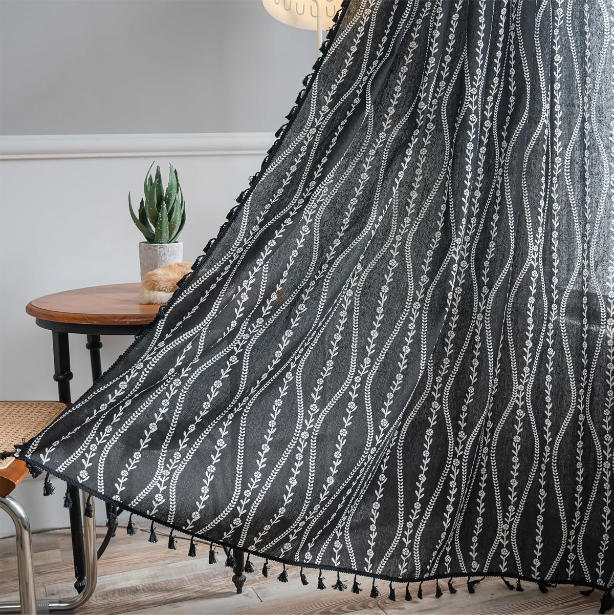 Sutuo Home Boho Curtain Crochet Lace Semi-Sheer Florals Hollow Knitted Handmade Tassels, Rod Pocket Window Treatment Vintage Rustic Farmhouse Drapes for Living Bedroom, 1 Panel 59" W x 84" L, Beige