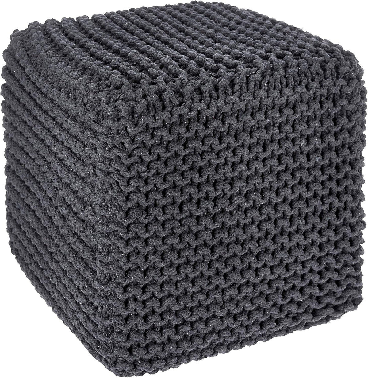 · REDEARTH · Round Pouf Ottoman - Hand Knitted Boho Poof Footrest - Ivory
