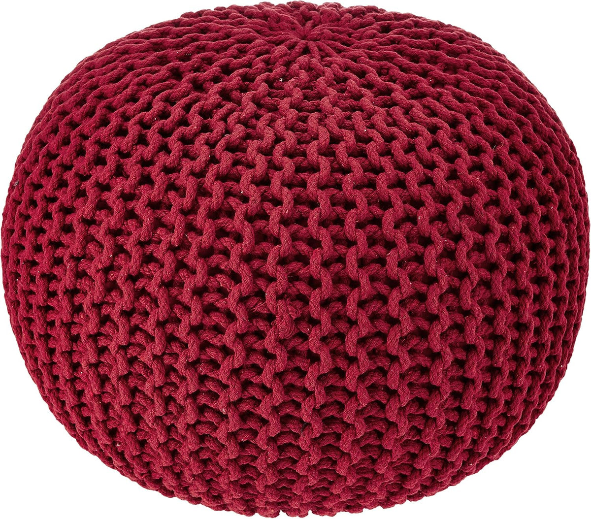 · REDEARTH · Round Pouf Ottoman - Hand Knitted Boho Poof Footrest - Ivory