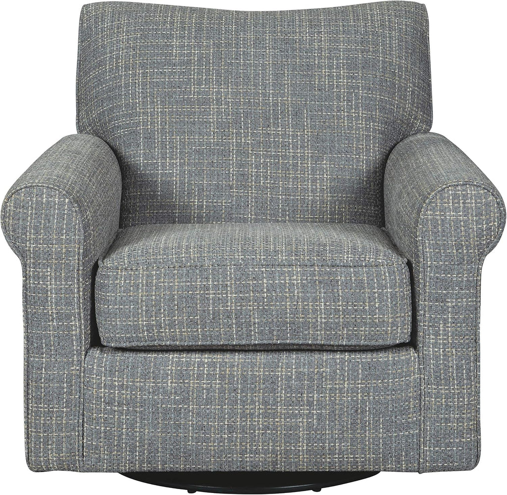 Signature Design by Ashley Renley Tweed Glider Swivel Accent Chair, Ash | Multi-tonal polyester, rayon, and acrylic upholstery, 360-degree rotation for living rooms and home offices