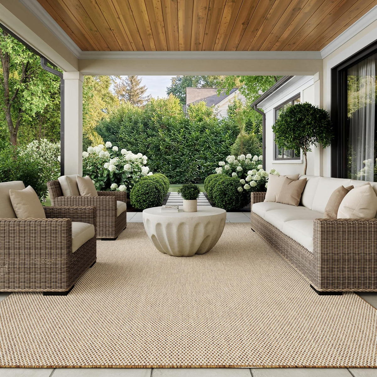 Nourison Home Courtyard Jute Ivory 8' x 10' Area Rug - Easy Clean, Non Shedding, Bed Room, Living Room, Dining Room, Kitchen (8' x 10')