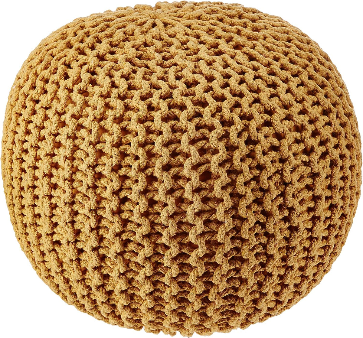 · REDEARTH · Round Pouf Ottoman - Hand Knitted Boho Poof Footrest - Ivory